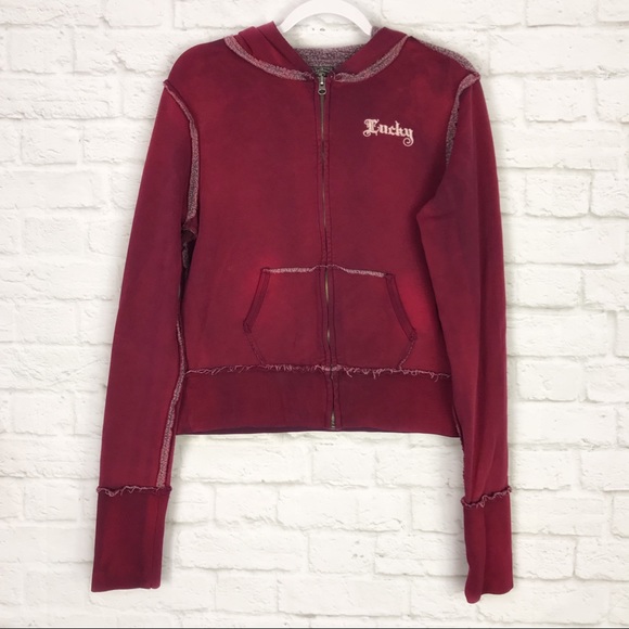 Lucky Brand Tops - Lucky Brand XL Maroon SpaceDye ZipUp Crest Hoodie